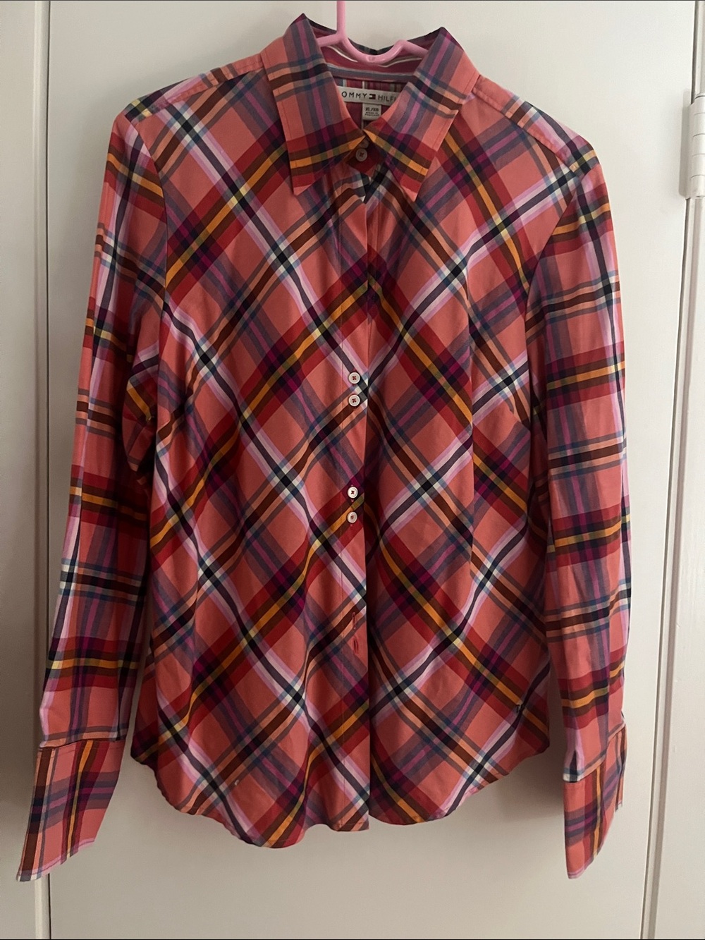 Tommy Hilfiger Pink Plaid Button-Down Shirt with Yellow & Navy Accents